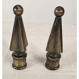 2 Vtg Ornamental Fence Gate Railing Topper Finials Cast Iron Brass 4 1/2" Tall